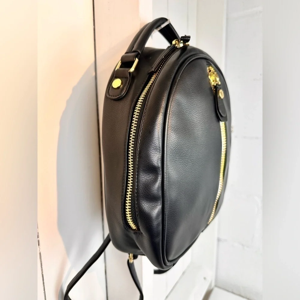 Steve Madden Backpack Multi Zipper Black Yellow Adjustable Strap Purse Bag Tote